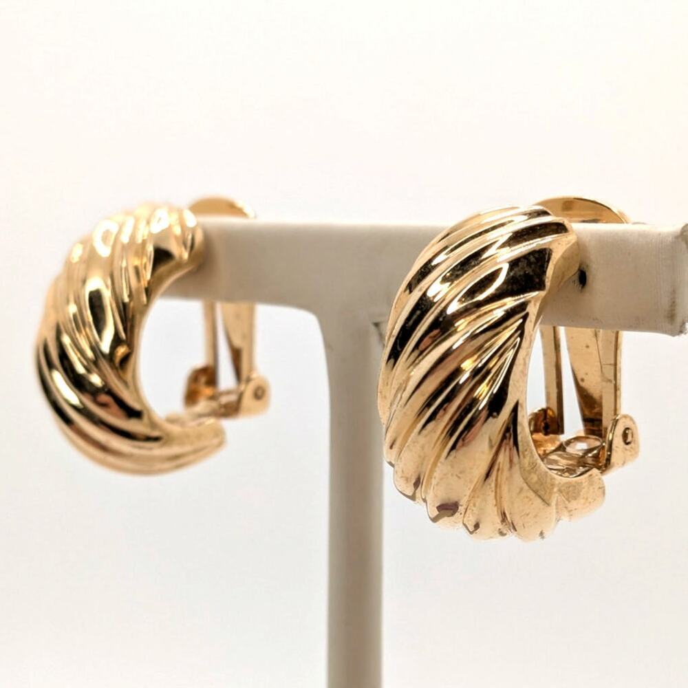 Pierre Lang Vintage Gold Twist C Clip Earrings Signed Designer Very Good Cond.